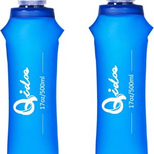 2 Pack Soft Water Bottle, 17oz/500ml TPU Collapsible Foldable Bottles for Hydration Pack, BPA-Free Soft Flasks Handheld Soft Flask Running Bottle for Running Hiking Cycling Climbing Traveling